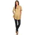 thumbnail image 5 of Sakkas Zoya Marbled Embroidery Cap Sleeves Blouse / Top - Lightsand - Plus Size, 5 of 5