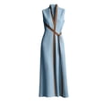 thumbnail image 5 of Women's V Neck Sleeveless Self Belt Midi Dress, Fake Two Tone Layered Loose Casual Dress with Side Pockets Blue XL(XL), 5 of 8