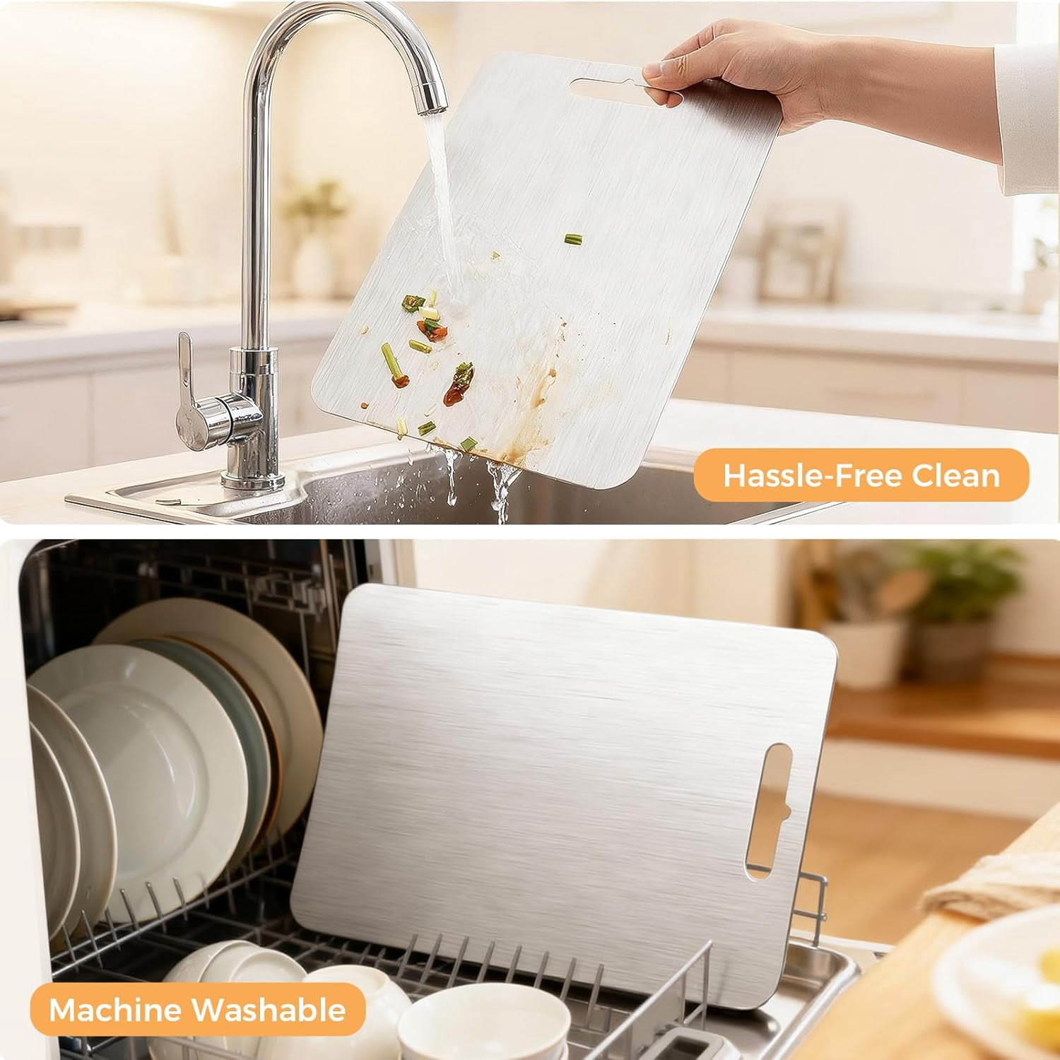Tikeitoo Titanium Cutting Board Clearance Stainless Steel Cutting Boards for Kitchen, Double Sided Food Grade, Titanium Cutting Mat Chopping Boards for Meat Fruit & Vegetable Various Cooking Tasks