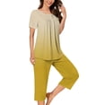 thumbnail image 2 of Frostluinai Gradient Pajama Sets for Women 2 Piece Short Sleeve Hide Belly Henley Shirts with Capri Pants Soft Comfy Sleepwear Loungewear, 2 of 5