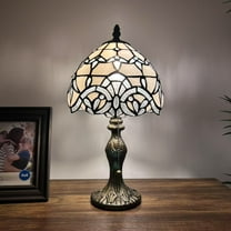 Tiffany Mini Table Lamp White Stained Glass Baroque Style Lavender LED Bulb Included Pull Chain Switch Bedroom Living Room 8"W14"H