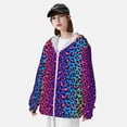thumbnail image 5 of Goofa Leopard Neon Rainbow Gradient Printed Women's UPF 50+ Sun Protection Hoodie Jacket Lightweight Long Sleeve Sun Shirt for Women with Pocket Hiking Outdoor-Large, 5 of 9