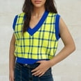 thumbnail image 2 of FjofprWomens Clothes under $8 Women's New Plaid Sweater V-neck Knitted Sweater Top, 2 of 6