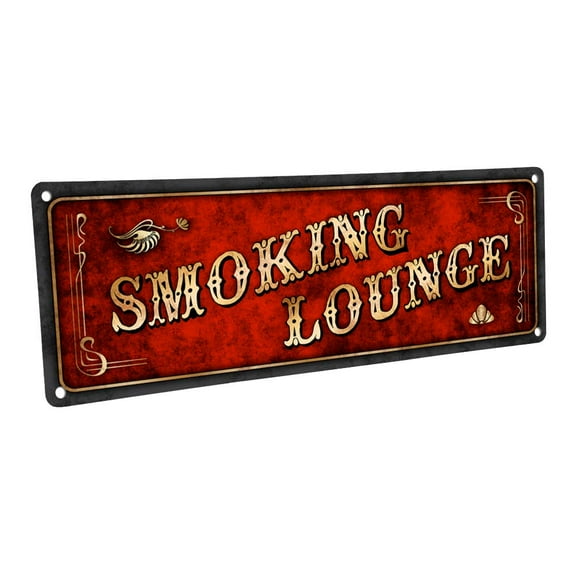 Red Smoking Lounge 4"x12" Metal Sign, Wall Décor for Home and Office