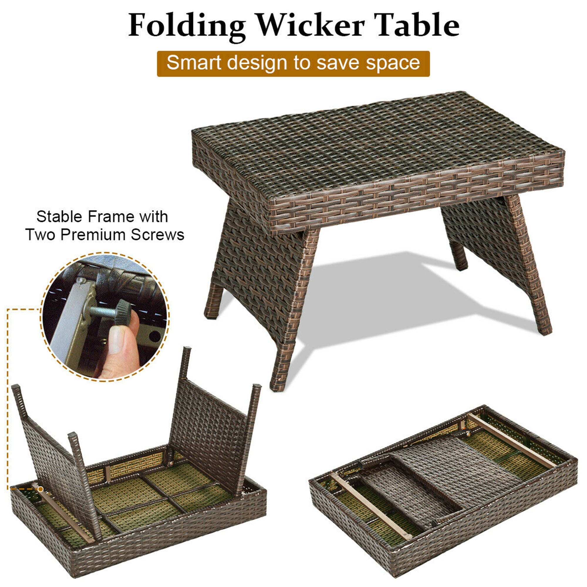 Gymax Folding Rattan Wicker Coffee Side Table Patio Garden Poolside Yard Outdoor