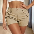 thumbnail image 2 of oqasdz Womens High Waisted Cargo Shorts Button Closure Solid Color Casual Shorts with Stretchy Fit and Functional Side Pockets, 2 of 6