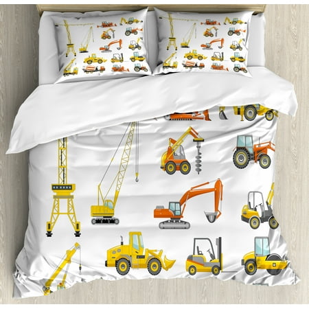 Construction Duvet Cover Set Cartoon Heavy Equipment And