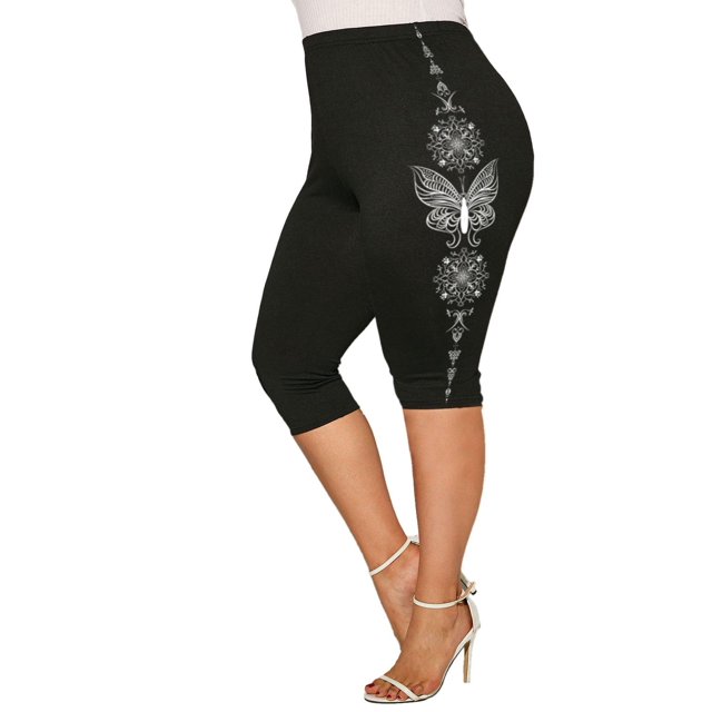 Leggings Capri de Talla Grande de Estampado de Mariposa Rosegal Leggings de talla grande