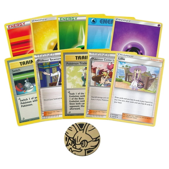 100 Pokemon Card Pack Lot - 50 Trainer cards and 50 Basic Energy with a Pokemon Coin!