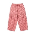 thumbnail image 6 of Cagogo Women's Plaid Wide Leg Capri Pants Drawstring Elastic Waist Casual Loose Cropped Trousers with Pockets Plus Size Beach Vacation Lounge Wear, Red M, 6 of 6