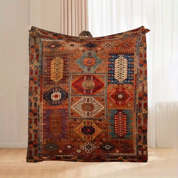 Bohemian Geometric Pattern Print Flannel Throw Blanket