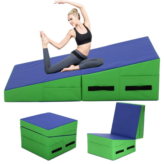 YRLLENSDAN Gymnastic Mats, Tumbling Wedge Mat Cheese Mat Gymnastics Incline Mat Gymnastics Wedge Mat for Kids Adults, Blue