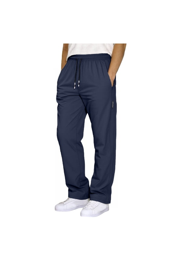 Men's Casual Cargo Pants Drawstring Stretch Elastic Waist Winter Lined Trousers Open Bottom for Daily and Relaxed Wear Comfortable Loose Fit for Jackets Great Blue