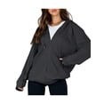 thumbnail image 3 of Women's Casual Hooded Jacket Long Sleeve Zip Up Solid Color Outwear with Pockets Fall Sweatshirt, 3 of 9