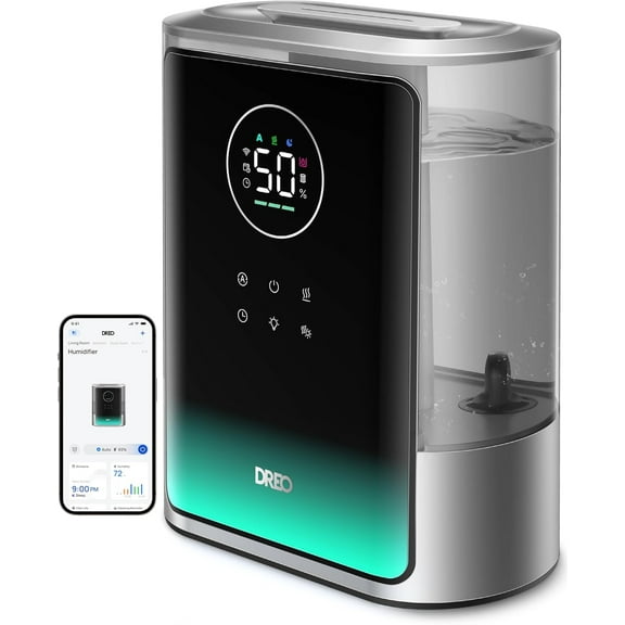 Smart Humidifier Large Room 600ft², HM717S, 80H Runtime Supersized Warm and Cool Mist Humidifiers for Bedroom Baby, 28dB Quiet Air Humidifier for Plants Indoor, Home, Whole House, Silver