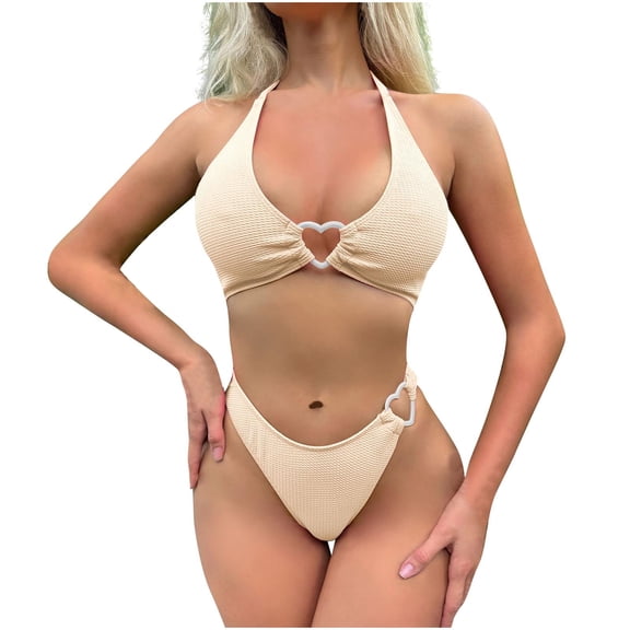 Kukoosong Women's Solid Color Halter Bikini Set with Support Swimwear Bathing Suits Two-Piece Swimsuit for Beach and Pool