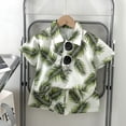thumbnail image 2 of Xudanell Little & Big Boys Summer Short Hawaiian Outfits Button Down Shirt + Shorts for 3-10T Kids Boy (Green, 18-24 Months), 2 of 4