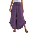 thumbnail image 2 of BLOCLOALO Harem Pants Wide Leg Pants Linen Pants Summer Smocked Waist Ruffle Palazzo Pants Boho Flowy Beach Vacation Pant with High Waisted Pants Cropped Pants Elastic Waist Pants Purple L, 2 of 9