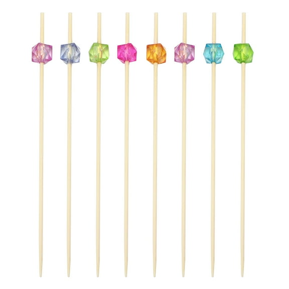 Monyance One-off Wood Sticks for Cocktails Bamboo Fruit Sticks with Acrylic Beads - 100pcs(4.72X0.39X0.39Inches)