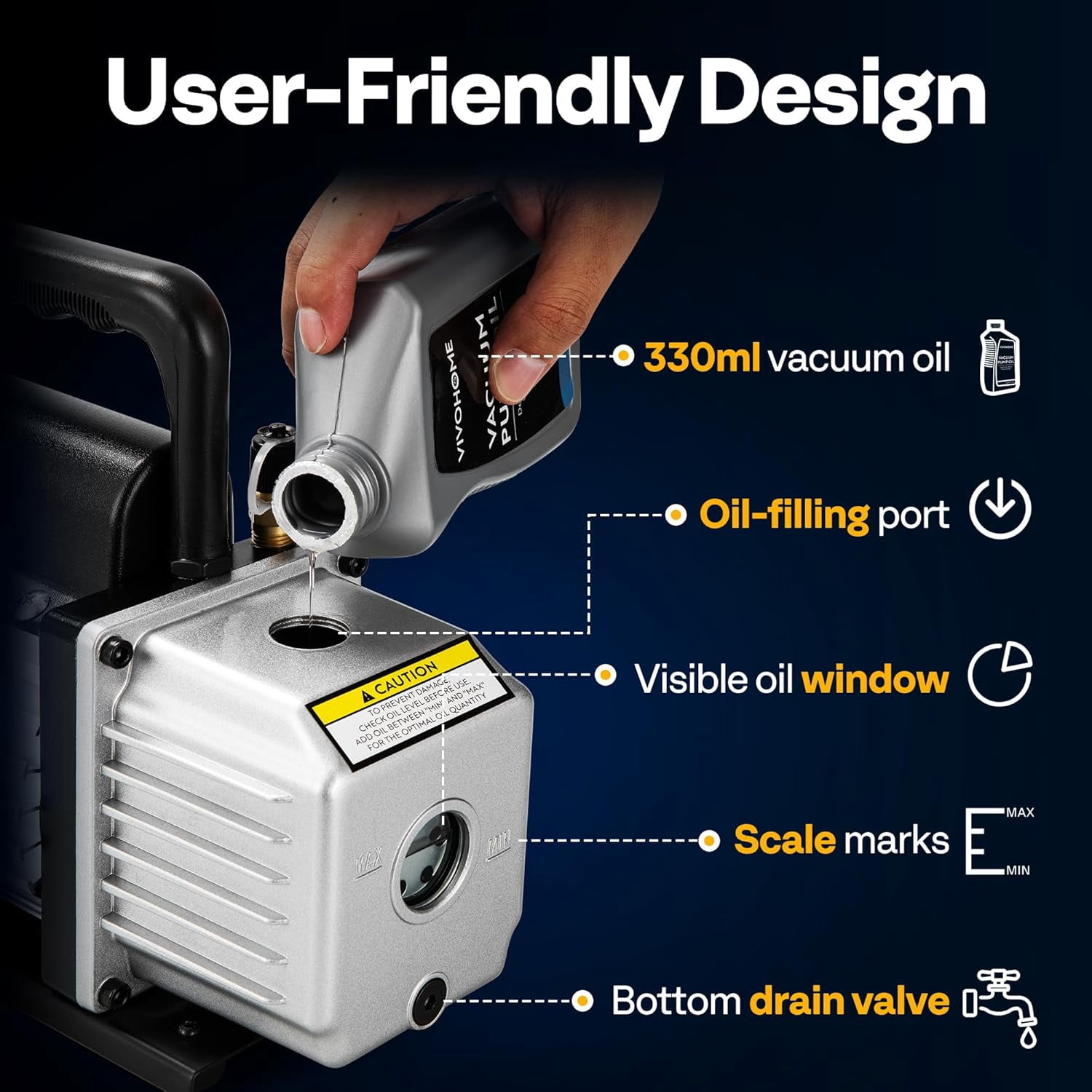 SPECSTAR 3.5 CFM 1/4 HP 110V Single Stage HVAC Vacuum Pump for R134a R12 R22 R502 R410a Systems, Auto AC Vacuum Pump for Air Conditioner Servicing Resin Degassing with Oil Bottle