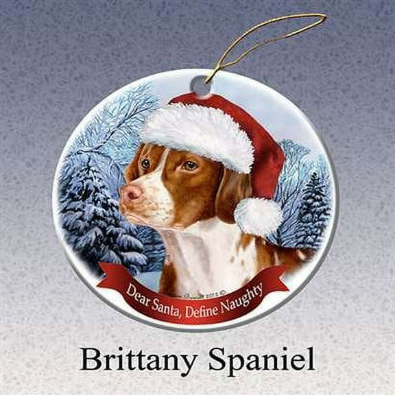 Holiday Pet Gifts Brittany Spaniel Santa Hat Dog Porcelain Christmas Ornament