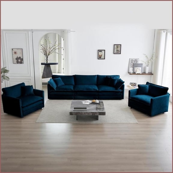 Modern 3-Piece Chenille Sofa Set – 1 1 3 Seats for Living Room, Flexible Combination | Blue | Chenille | Solid Wood Frame