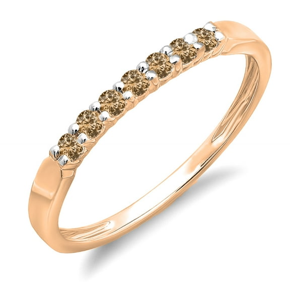 0.25 Carat (ctw) 18K Rose Gold Round Champagne Diamond Ladies 7 Stone Anniversary Wedding Band Stackable Ring 1/4 CT