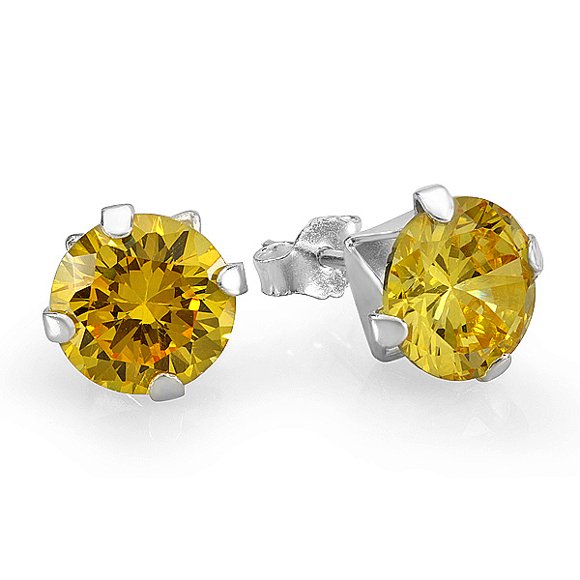 Dazzlingrock Collection Round Yellow Cubic Zirconia CZ 4 mm Stud Earrings, Sterling Silver