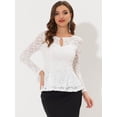 thumbnail image 3 of INSPIRE CHIC Blusa de encaje floral elegante de manga larga con cuello redondo para mujer blanco M, 3 of 5