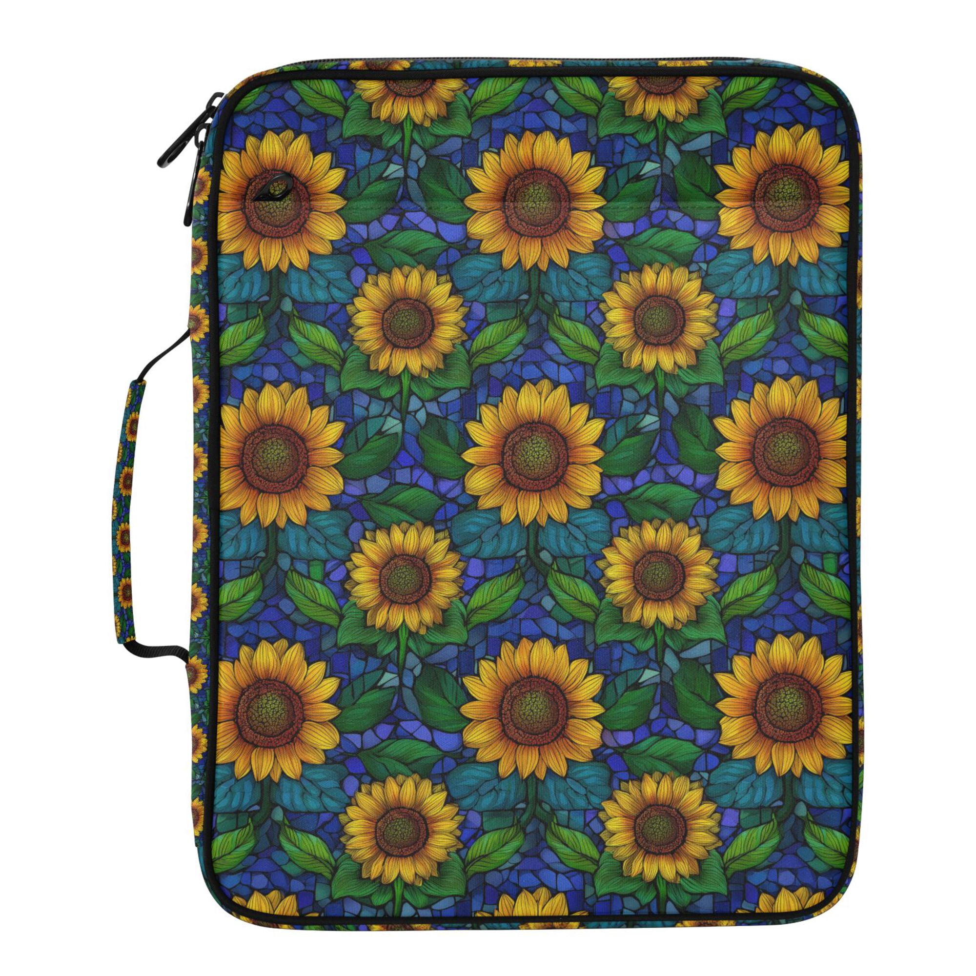 FORMRS Accordion File Folder A4 Size 7-Pocket Expanding Document Organizer Bag with 3 Ring Binder, Blue Art Sunflowers