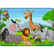 Wellsay Crawling Indoor Carpet Play Mat Wild Animals in The Jungle for Living Room Bedroom Educational Nursery Floor Mat Area Rugs 60x39in