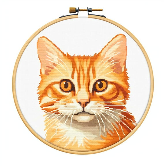 Generic Cartoon Simple Cute Cat DIY 11CT Stamped Cross Stitch Kits Easy for Beginners Children with Hoop Needlepoint Counted Embroidery Kits Art Craft Wall Decoration 12x12inch(5)