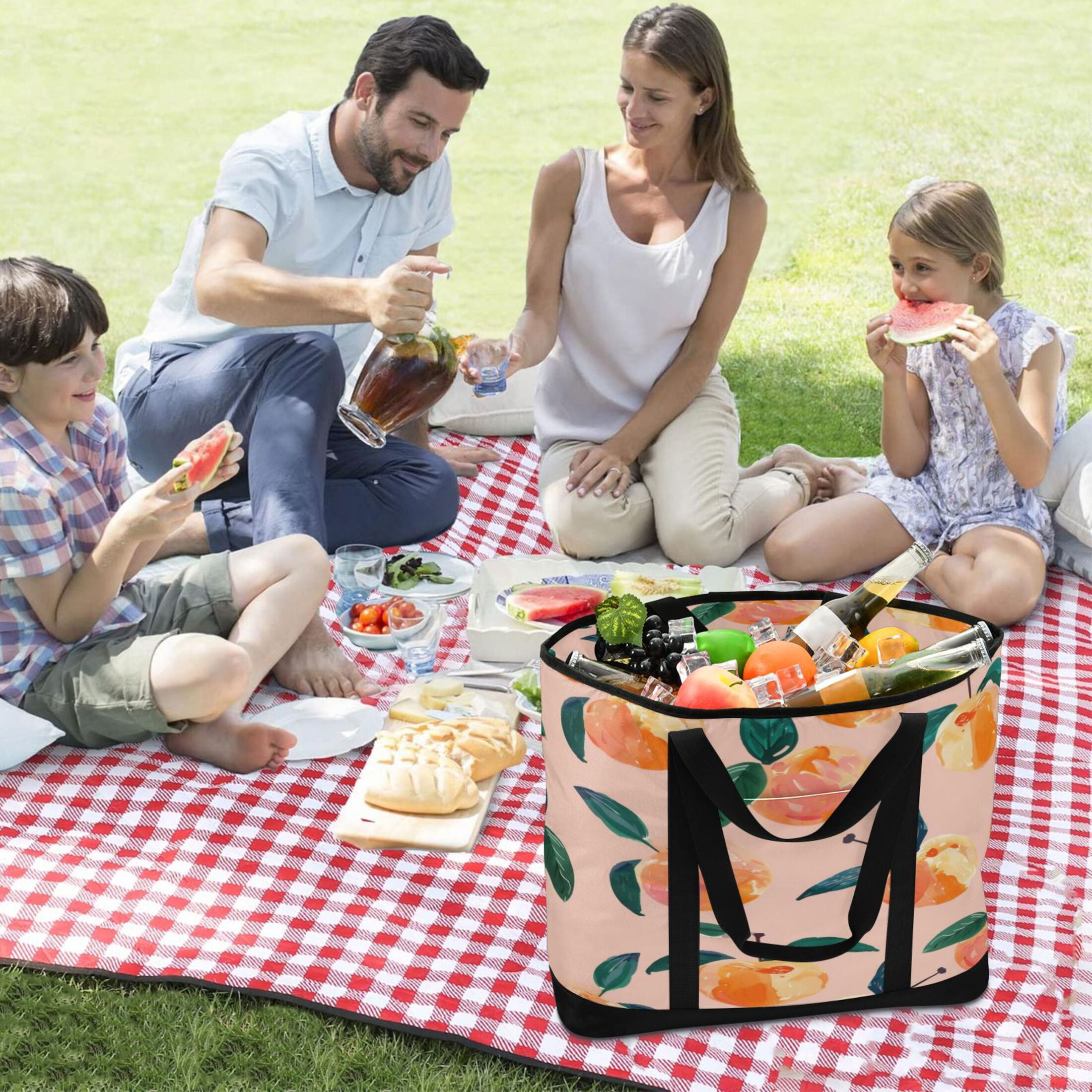 Large Hand-held Ice Pack Picnic Bag Insulation and Refrigeration Suitable for Shopping Picnics and Camping Pink Peach