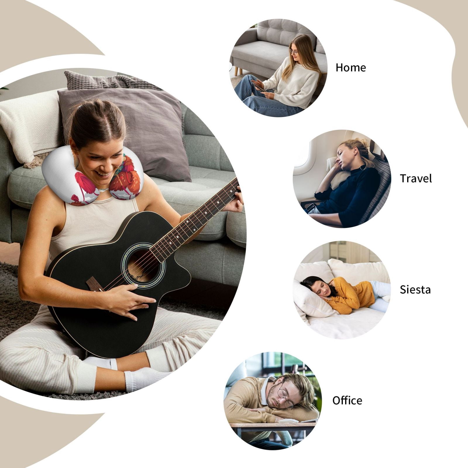 Xecao Cozy Knitting Llama Print Memory Foam Cervical Neck Pillow Versatile U-Shaped Pillows for Home,Office,Camping,Travelling,Soft Washable Cover