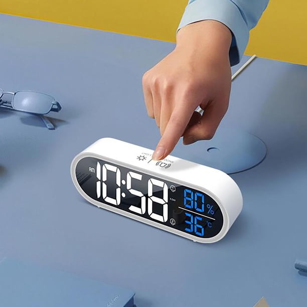 Desperta Digital LED de Escritorio, Temperatura, Humedad, Carga USB para Oficina en hogar, Control de , Función Múltiple, Viaje Portátil, 1200mAh blanco perfecl Despertador de viaje