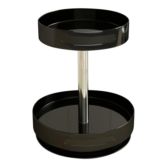 TASTAN Lazy Susan Organizer, 2-Tier 360°Rotating Kitchen Organizer - Spacious Countertop Spice & Bowl Storage Shelf, Swivel Design for Living Room & Pantry, Rotating Spice Rack, Black