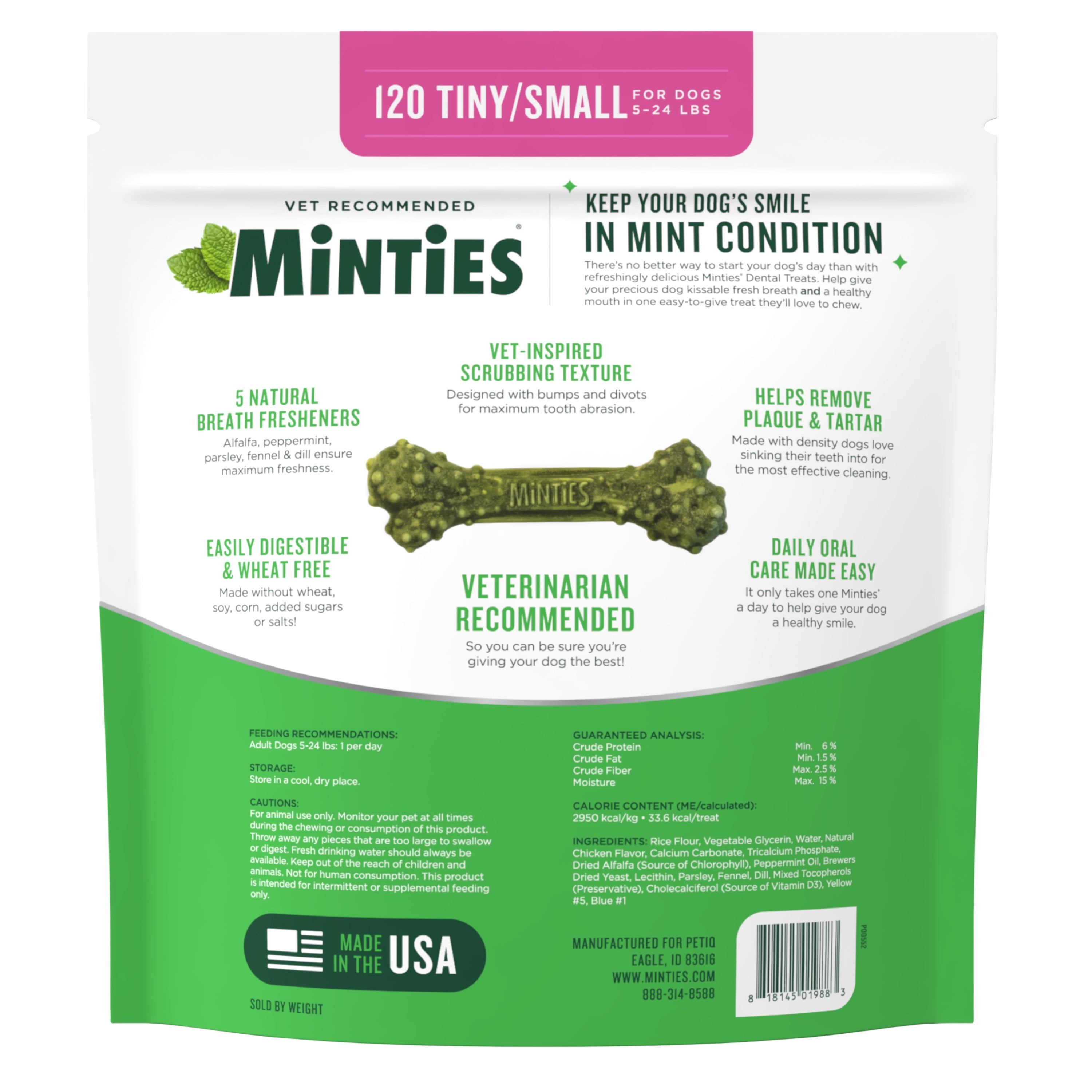 MINTIES Dog Dental Bone Treats, Dental Chews for Tiny & Small Dogs, 120 Count