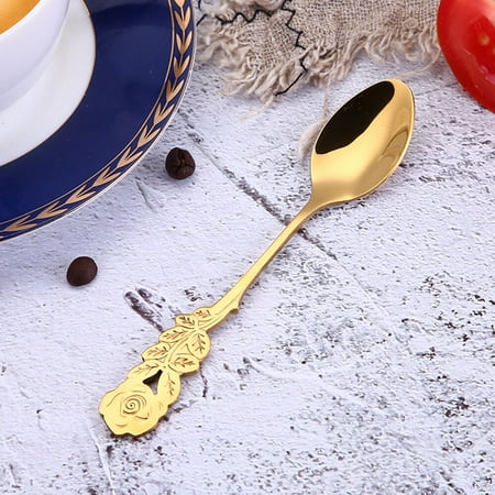 

Creative Design Gold Plated Teaspoon String Long Handle Rose Flower Tea Coffee Spoon Tableware Kitchen Gadgets Ice Cream Tools