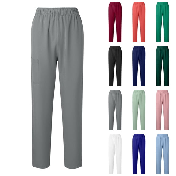 Bovxnpu Women's Nursing Work Pants Straight Pants Womens With Pockets Stretchy Pull On Casual Trousers Soft Comfy