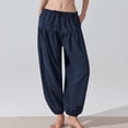 thumbnail image 5 of Harem Pants Women Loose Yoga Boho Clothes with Pockets Drawstring Wide Leg Elastic Bottom Lounge Palazzo Pant (S, Navy), 5 of 7