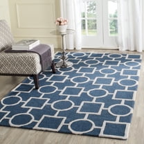 SAFAVIEH Cambridge Joyce Geometric Wool Area Rug, Navy Blue/Ivory, 2'6" x 4'