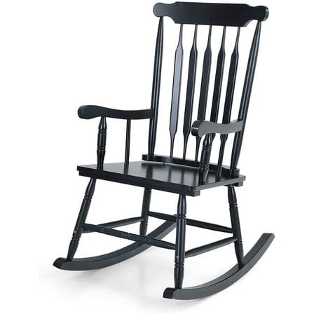 MYZBBD Oversized Wood Chair, Acacia Wood Rocker with Wide Slat Back & 350 lbs Weight Capacity, Comfortable Patio Living Room Chair for Adults, Porch Glider