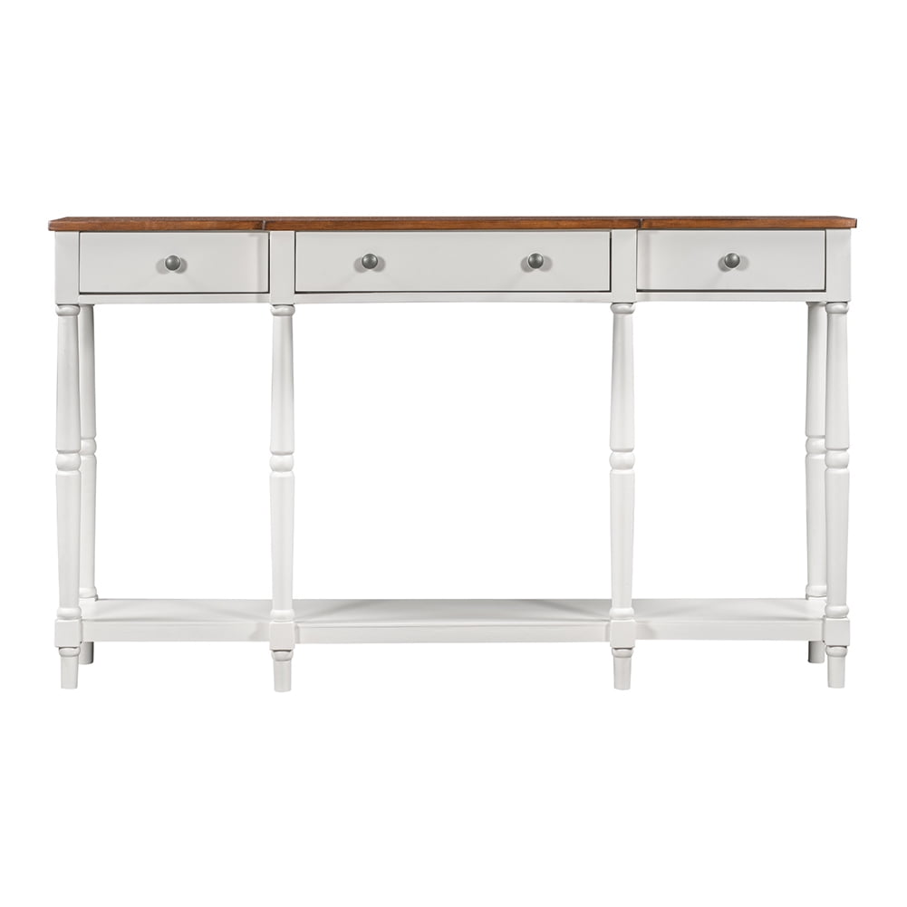 Lowestbest Modern Console Table, Solid Wood Entryway Hall Table with Storage Shelf and Drawer (White+Brown) Lowestbest Modern Console Table, Solid Wood Entryway Hall Table with Storage Shelf and Drawer (White+Brown)