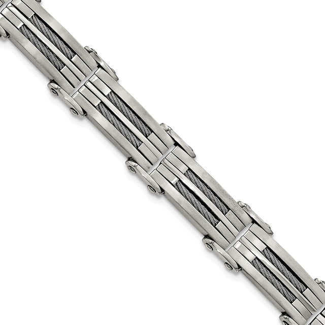 Bracelet en Fil d'Acier Inoxydable Brossé et Poli 8.5 Po