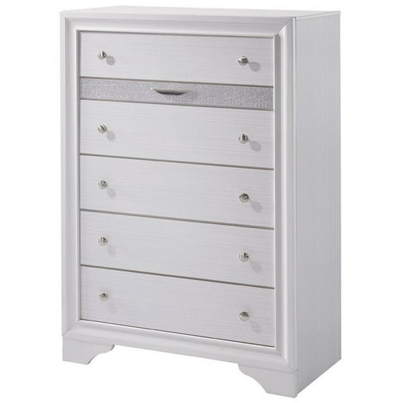 Bowery Hill 5 Drawers Contemporary Solid Wood Chest in White