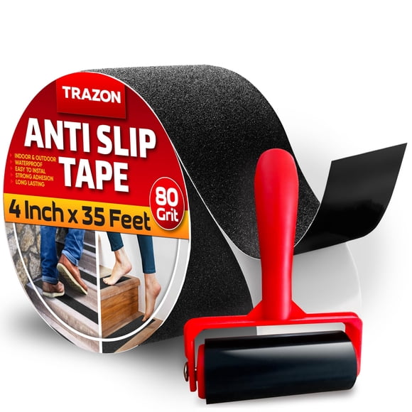 Grip Tape - Heavy Duty Anti Slip Tape for Stairs Outdoor/Indoor Waterproof Safety Non Skid Roll for Stair Steps Traction Tread Staircase Grips (Black, 4 Inch x 35 Feet)