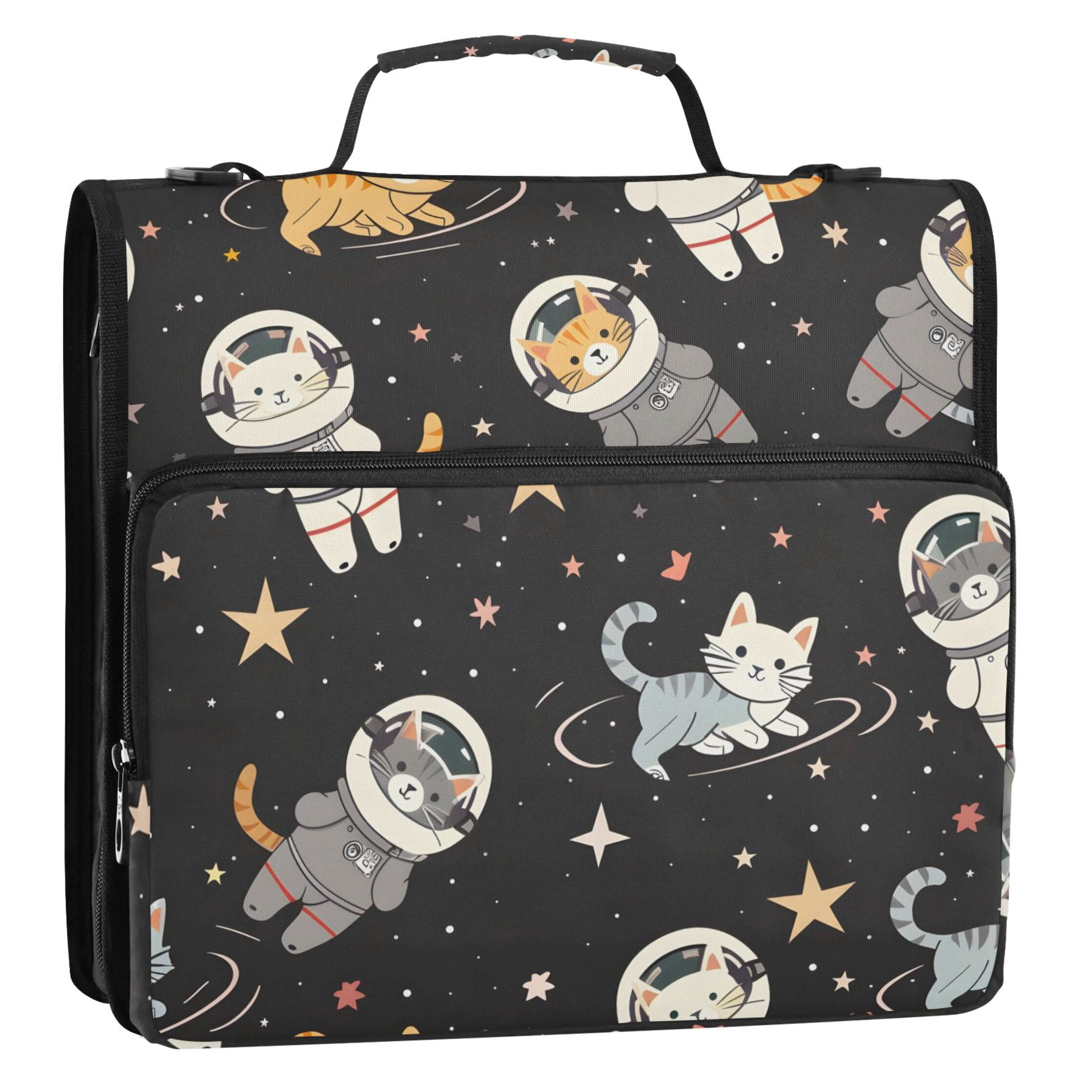 ALAZA Zipper Binder Cats on Space 3 Ring Trapper Keeper File Folder Organizer Bag
