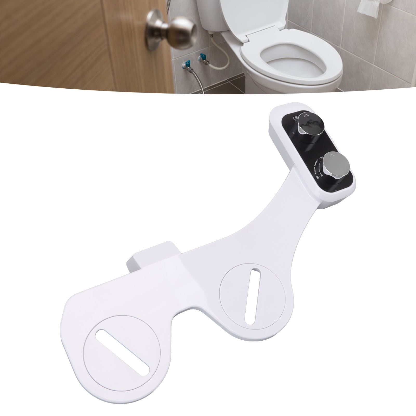 NFTIGB Universal Smart Toilet Bidet Dual Nozzle Attachment with Self Cleaning Sprayer, Adjustable Water Pressure Knob, Non-Electric Bathroom Bidet Replacement Accessory, White (17.7 inches / 45 cm)