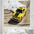 thumbnail image 1 of Yellow Tapestry, Yellow Sports Car Drifting Photography Smoke Fast Speed Competition Picture, Fabric Wall Hanging Decor for Bedroom Living Room Dorm, 5 Sizes, Yellow Warm Taupe, by Ambesonne, 1 of 1