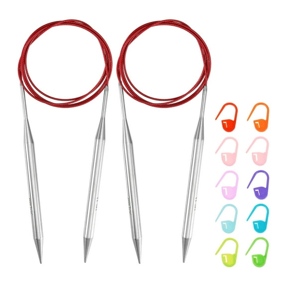 Uxcell 2pcs Knitting Needles Size US 11(8mm) Circular Needle 47 Inch(120cm) Round Metal Stainless Steel Needle with Markers for Handmade Projects DIY Knitting